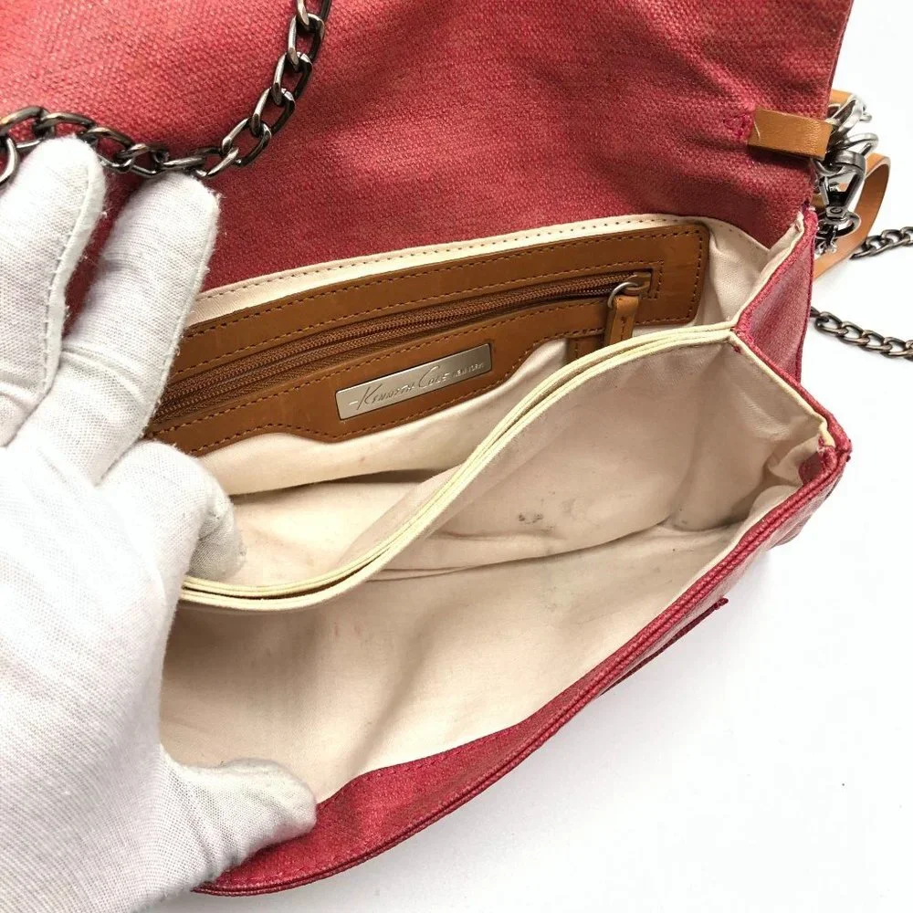 Kenneth Cole Womens Genuine Leather‎ Crossbody Chain Bag Wristlet Red Brick